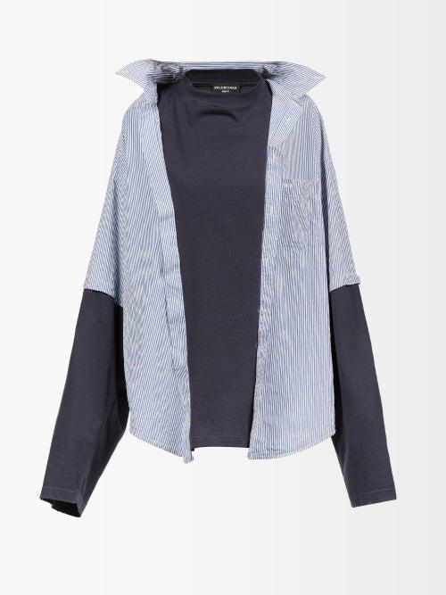 Balenciaga - Jersey-layered Striped Poplin Shirt - Womens - Blue White