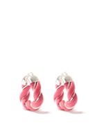Matchesfashion.com Bottega Veneta - Leather & Sterling-silver Triangle Hoop Earrings - Womens - Pink