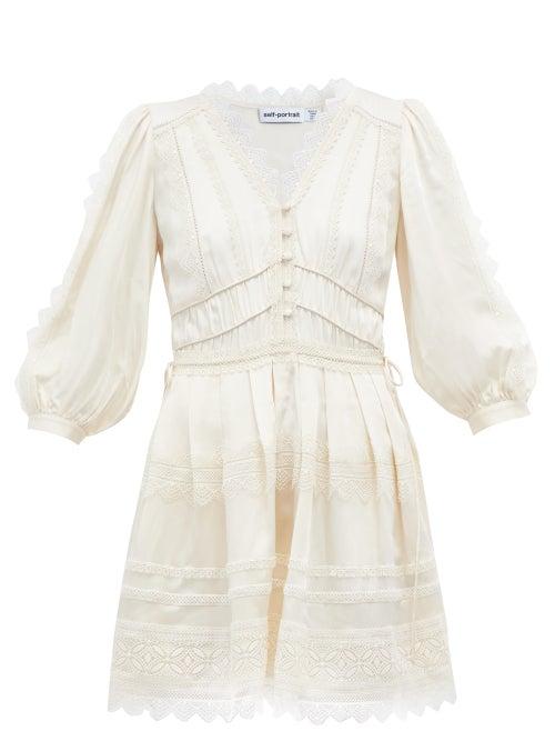 Matchesfashion.com Self-portrait - Lace-trimmed Satin Mini Dress - Womens - Ivory
