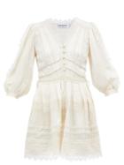 Matchesfashion.com Self-portrait - Lace-trimmed Satin Mini Dress - Womens - Ivory