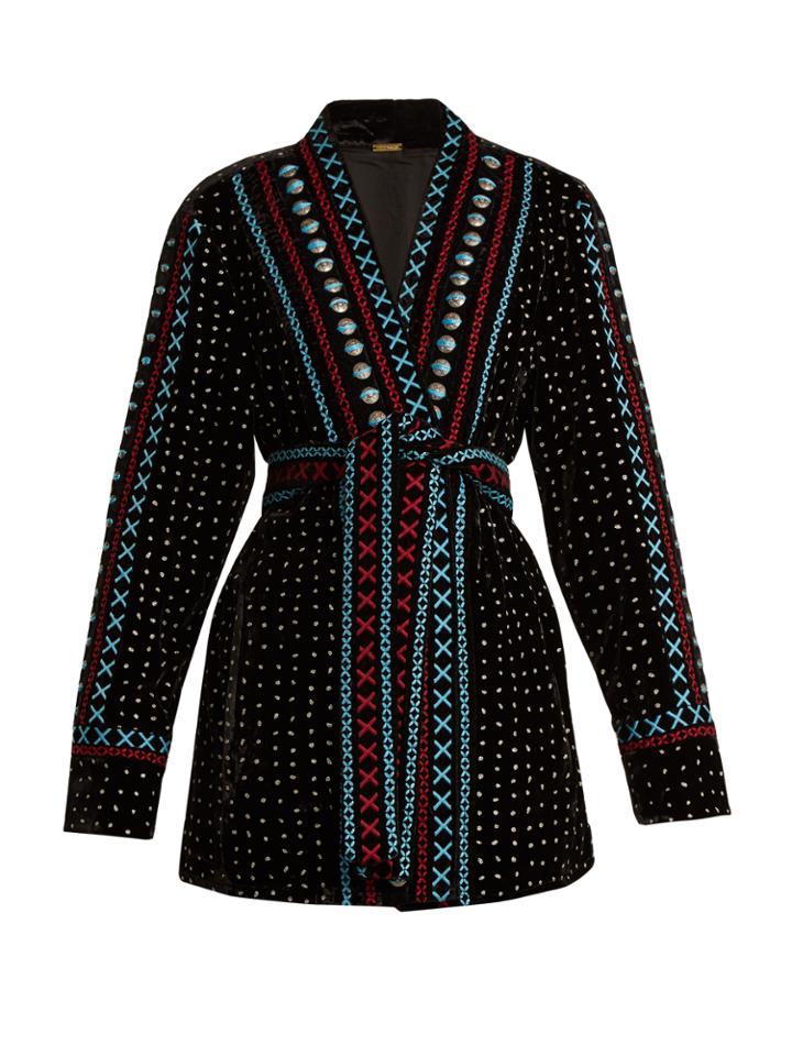 Dodo Bar Or Siya Embroidered Velvet Kimono Jacket