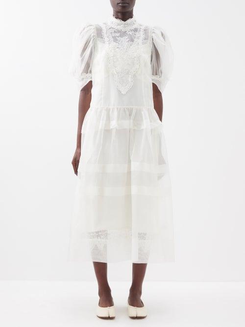 Simone Rocha - Beaded Heart-cutout Lace & Silk-organza Midi Dress - Womens - Ivory
