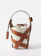 Staud - Hive Leather-trim Canvas Bucket Bag - Womens - Tan White