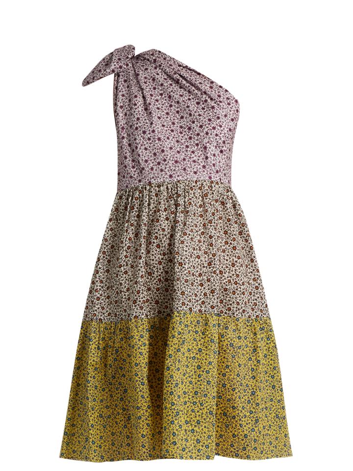Anna October Contrast-print One-shoulder Cotton Dress