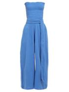 Matchesfashion.com Anaak - Kai Strapless Cotton Jumpsuit - Womens - Blue