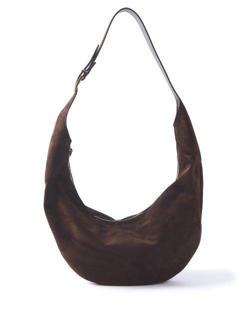 Khaite - August Suede Shoulder Bag - Womens - Dark Brown