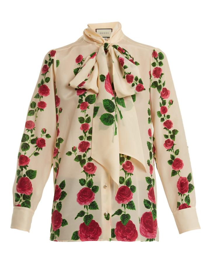 Gucci Rose Garden-print Silk Crepe De Chine Blouse