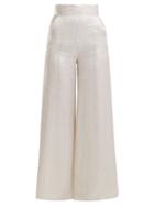 Matchesfashion.com Adriana Iglesias - Ana Wide Leg Silk Blend Satin Trousers - Womens - White