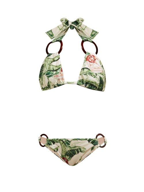 Matchesfashion.com Adriana Degreas X Cult Gaia - X Cult Gaia Tropical Print Halterneck Bikini - Womens - Green