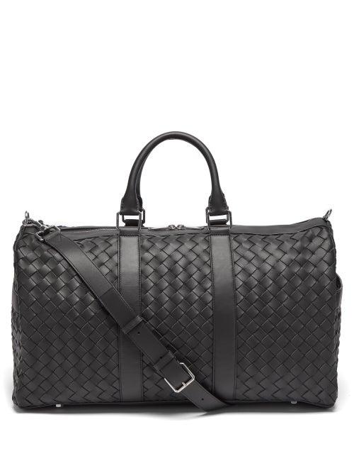 Mens Bags Bottega Veneta - Intrecciato-woven Hydrology-leather Holdall - Mens - Black