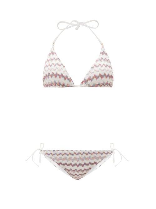 Matchesfashion.com Missoni - Glitter-chevron Jersey Triangle Bikini - Womens - Black Multi