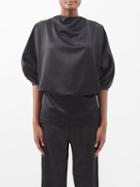 Toteme - Draped Balloon-sleeve Satin Top - Womens - Black