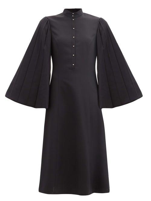 Matchesfashion.com Loewe - Pleated Angel-sleeve Silk-blend Dress - Womens - Navy