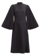 Matchesfashion.com Loewe - Pleated Angel-sleeve Silk-blend Dress - Womens - Navy