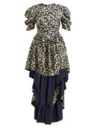 Matchesfashion.com Preen By Thornton Bregazzi - Sammie High Low Hem Silk Blend Dress - Womens - Navy Print
