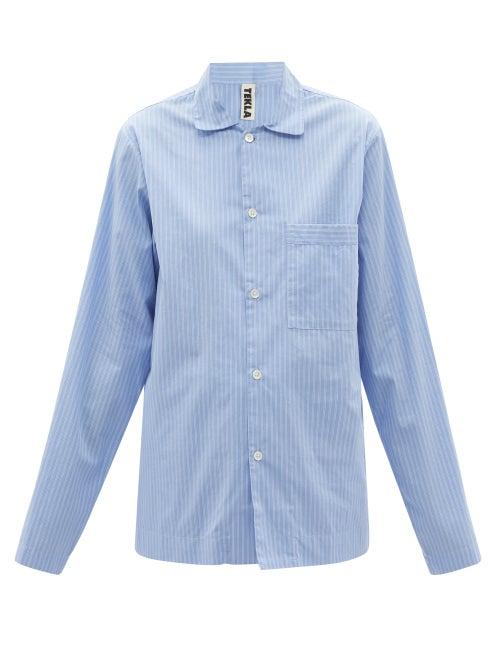 Tekla - Striped Organic-cotton Poplin Pyjama Shirt - Womens - Blue Stripe