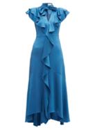 Matchesfashion.com Peter Pilotto - Ruffled Hammered Satin Dress - Womens - Blue