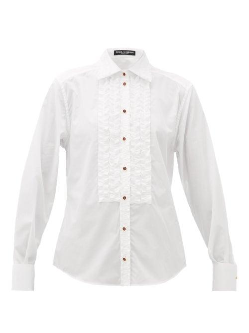 Matchesfashion.com Dolce & Gabbana - Ruffled Cotton-poplin Shirt - Womens - White