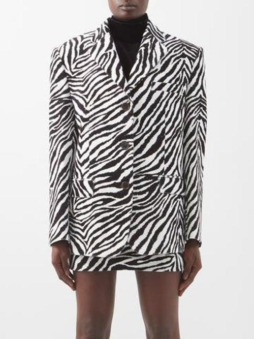 Alessandra Rich - Zebra-print Velvet Jacket - Womens - Black White