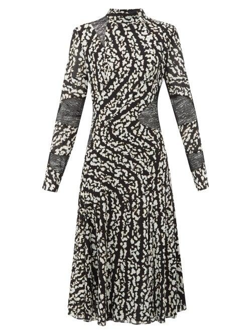 Matchesfashion.com Proenza Schouler - Lace Panel Printed Silk Blend Dress - Womens - Black White