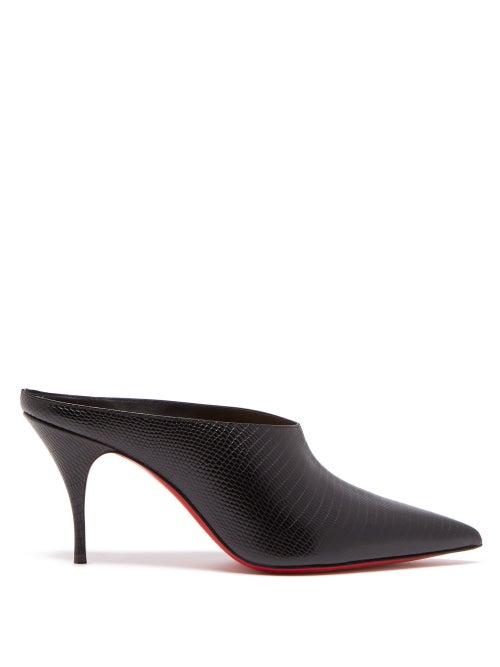 Matchesfashion.com Christian Louboutin - Quart 80 Lizard Effect Leather Mules - Womens - Black