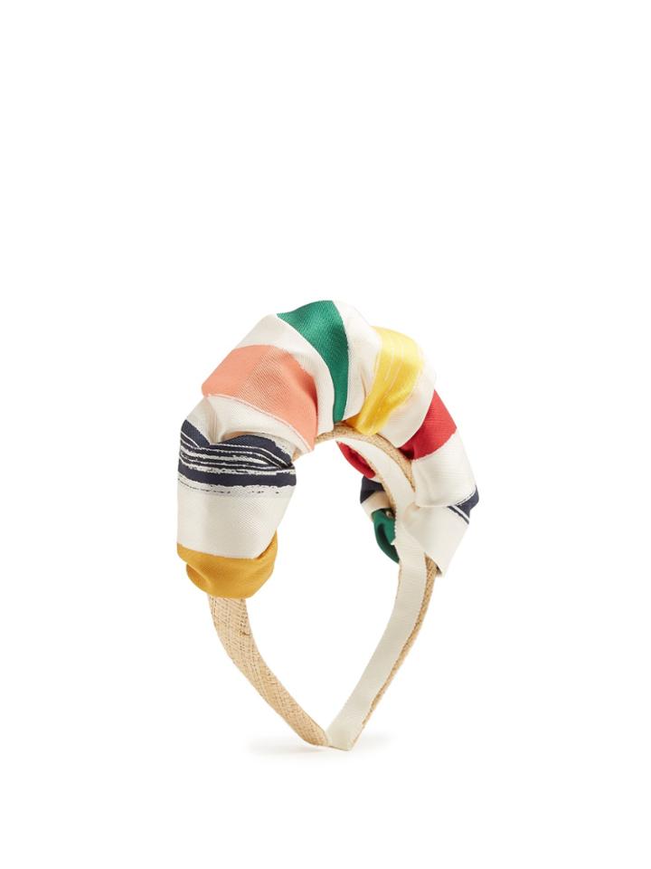 Benoît Missolin Anais Striped Satin And Raffia-straw Headband