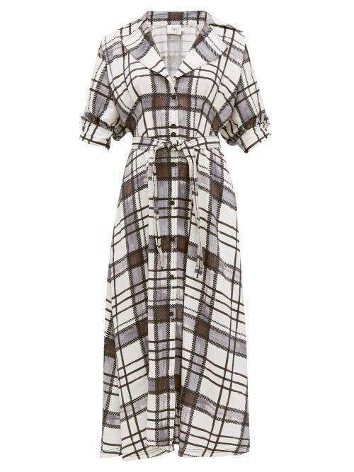 Matchesfashion.com Aje - Theodora Checked Linen Blend Shirtdress - Womens - White Black