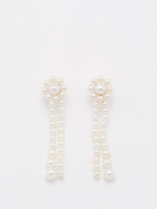 Sophie Bille Brahe - Promenade De Fleur Pearl & 14kt Gold Earrings - Womens - Pearl
