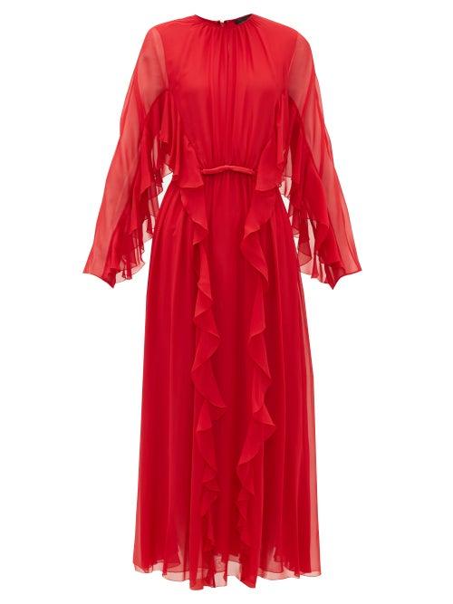 Matchesfashion.com Giambattista Valli - Ruffled Silk-chiffon Midi Dress - Womens - Red