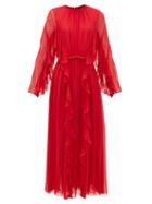 Matchesfashion.com Giambattista Valli - Ruffled Silk-chiffon Midi Dress - Womens - Red
