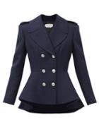 Alexander Mcqueen - Peplum Herringbone Peacoat - Womens - Navy