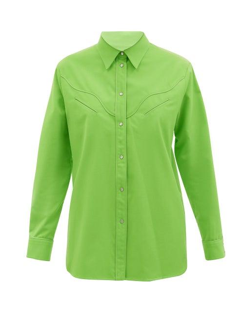 Ladies Rtw Mm6 Maison Margiela - Snap-stud Flannel Shirt - Womens - Green