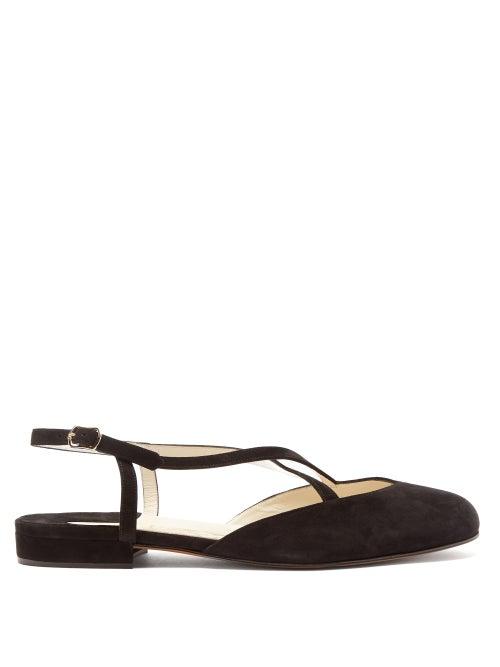 Ladies Shoes Salvatore Ferragamo - Oxalia Suede Slingback Flats - Womens - Black