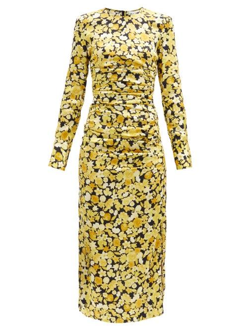 Matchesfashion.com Ganni - Floral-print Silk-blend Jersey Midi Dress - Womens - Yellow Print