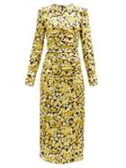 Matchesfashion.com Ganni - Floral-print Silk-blend Jersey Midi Dress - Womens - Yellow Print