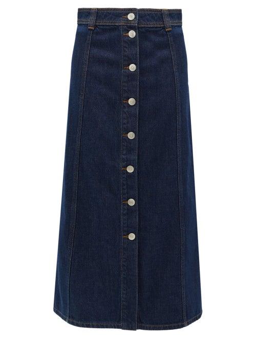 Matchesfashion.com Ganni - Buttoned Denim Midi Skirt - Womens - Dark Denim