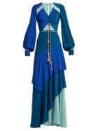 Matchesfashion.com Peter Pilotto - Tassel Trimmed Panelled Silk Gown - Womens - Blue