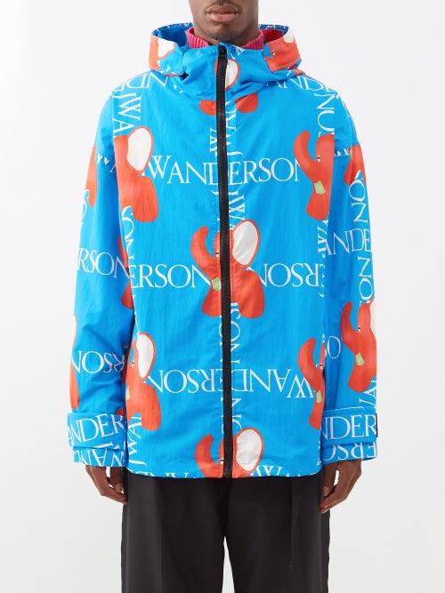 Jw Anderson - Hooded Elephant-print Jacket - Mens - Blue Multi