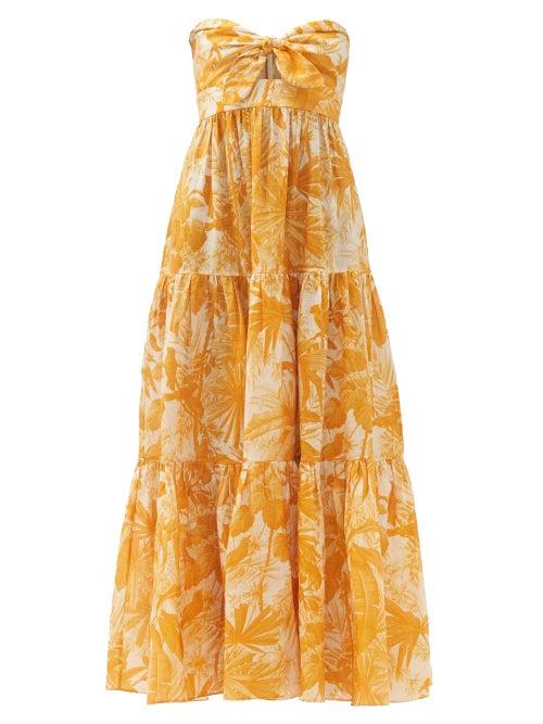 Matchesfashion.com Zimmermann - Mae Amber Palm-print Linen Maxi Dress - Womens - Yellow