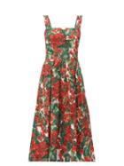 Matchesfashion.com Dolce & Gabbana - Geranium Print Cloqu Midi Dress - Womens - Red Multi