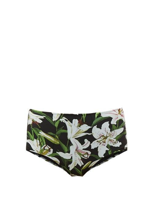 Matchesfashion.com Dolce & Gabbana - Lilium Floral Print High Rise Bikini Briefs - Womens - Black Print