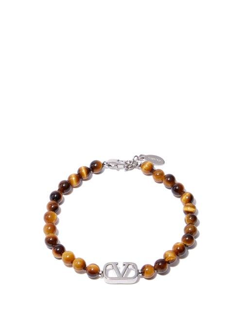 Matchesfashion.com Valentino Garavani - V-logo Tiger's Eye-bead Bracelet - Mens - Silver