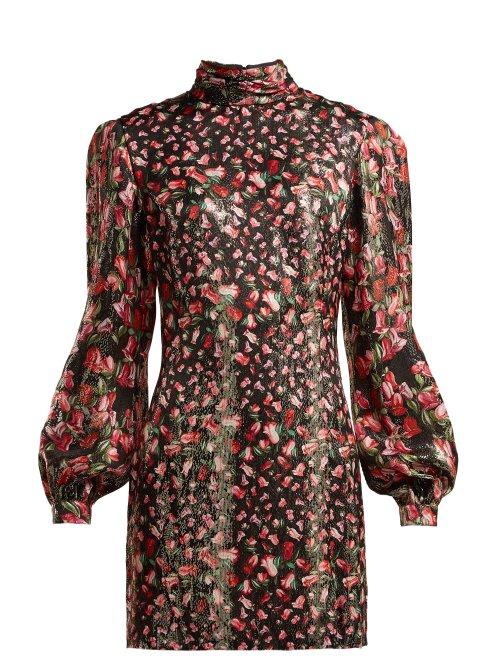 Matchesfashion.com Raquel Diniz - Elle Metallic Floral Mini Dress - Womens - Black Red