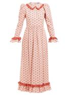 Matchesfashion.com Batsheva - Ruffled Floral Print Cotton Midi Dress - Womens - Pink Multi