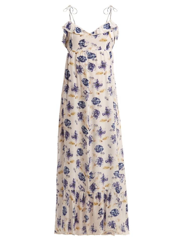 Athena Procopiou Floral-print Ruffle-trimmed Silk Maxi-dress
