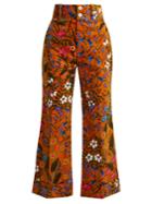 Gucci Floral-print Wide-leg Corduroy Cropped Trousers