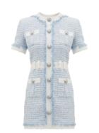 Matchesfashion.com Balmain - Buttoned Sequin Embroidered Tweed Mini Dress - Womens - Blue White