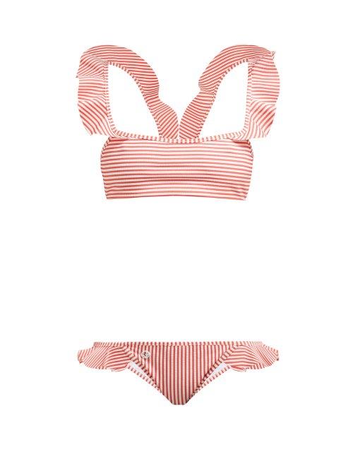 Matchesfashion.com Fendi - Ruffled Striped Bikini - Womens - Orange Stripe