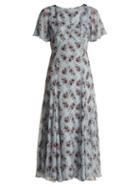 Matchesfashion.com Erdem - Kathryn Keiko Diamond Print Silk Dress - Womens - Blue Print