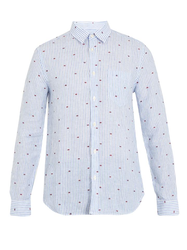 120 Lino Striped Fil Coup Linen Shirt